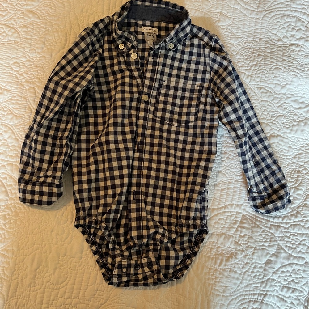 Navy blue gingham boy’s pants one piece